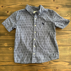 Boys Abercrombie Kids Blue Geometric Print Short Sleeve Button Down Shirt Size 5
